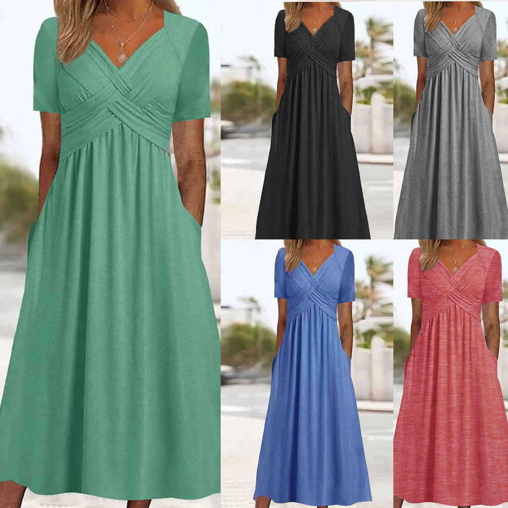 👍👍【50% OFF】💐👗【S-3XL】2026 jarné a letné nové jednofarebné módne jednoduché ležérne šaty